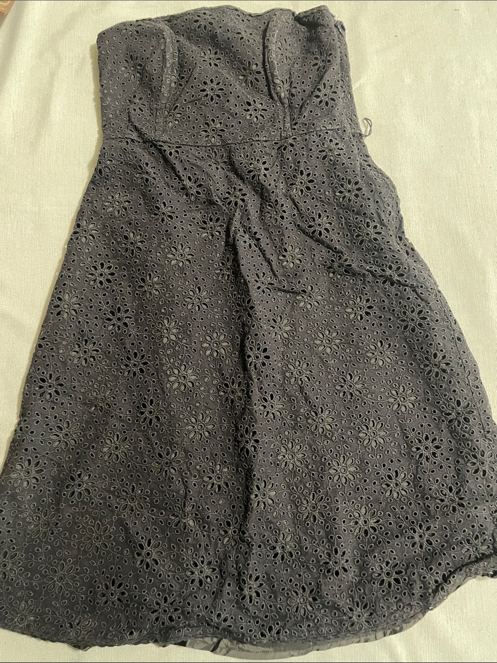 GAP Strapless Eyelet Dress in Charcoal Gray